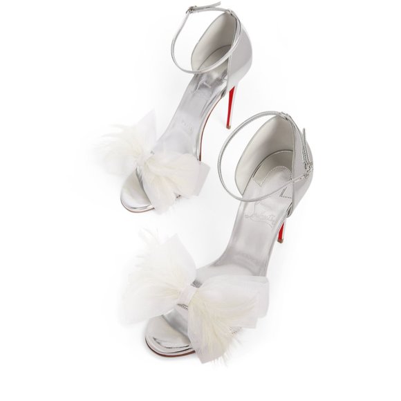 Christian Louboutin ANEMONA 100 Feather Bow Metallic Sandals Heels Shoes - Picture 6 of 16
